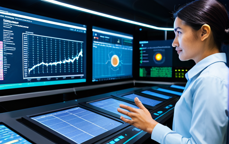 A professional food safety expert, fully clothed in a modest business casual attire, standing confidently in a futuristic food production control room. The background features large digital displays showing intricate data visualizations, real-time analytics, and blockchain traceability maps. The expert is observing a holographic projection of a production line, indicating AI-driven predictive risk assessment and optimized processes. The scene emphasizes technological integration for efficiency and proactive prevention. Perfect anatomy, correct proportions, natural pose, well-formed hands, proper finger count. Professional photography, high detail, vibrant colors, futuristic lighting. Safe for work, appropriate content, professional, family-friendly.