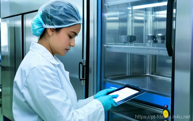 식품위생사 필기시험 준비 전략 - Image Prompt 1: Meticulous Food Safety Inspection**