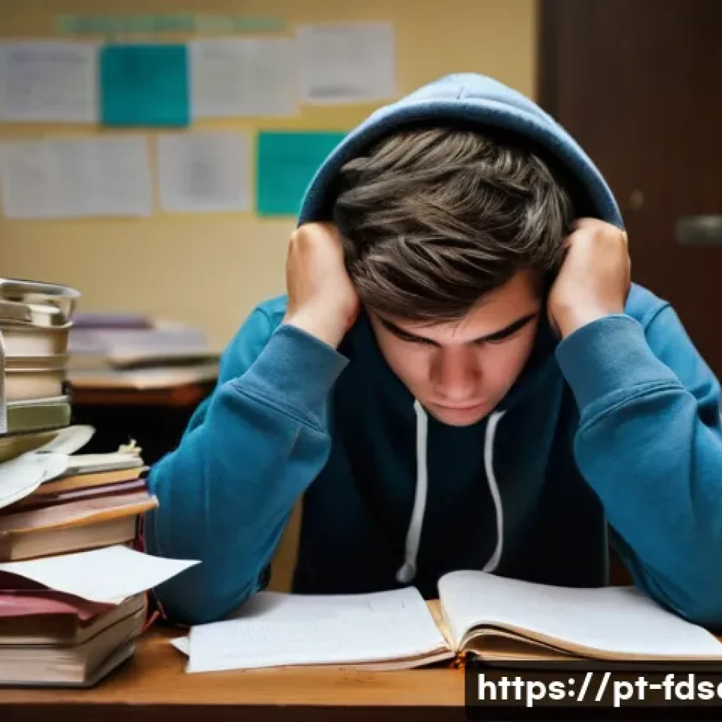 식품위생사 시험 준비 시 피해야 할 실수 - **Prompt:** "A young adult student, appearing utterly overwhelmed and stressed, sits hunched over a ...