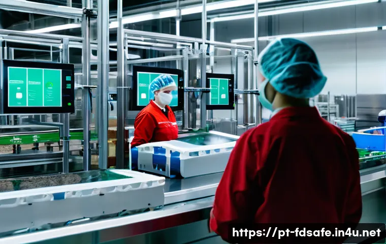 식품위생사 실무 사례 연구 - **Prompt:** A futuristic, bright, and clean food processing facility in Portugal, showcasing advance...