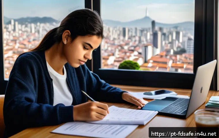 식품위생사 시험 합격률 분석 - A focused Brazilian student studying food safety certification materials at a desk in a cozy home of...